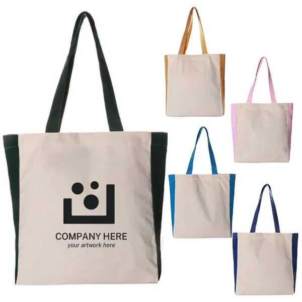 Canvas Book Tote Bag w/ Colorful Sides - 14"w x 14"h x 4"d, custom tote bag with logo imprint 1