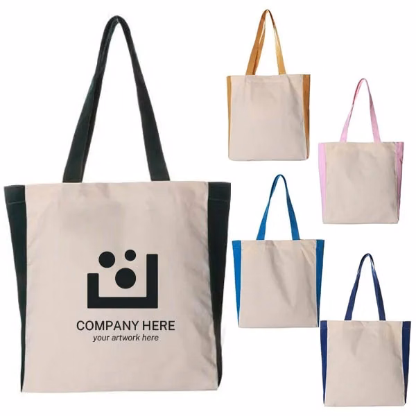 Canvas Book Tote Bag w/ Colorful Sides - 14"w x 14"h x 4"d
