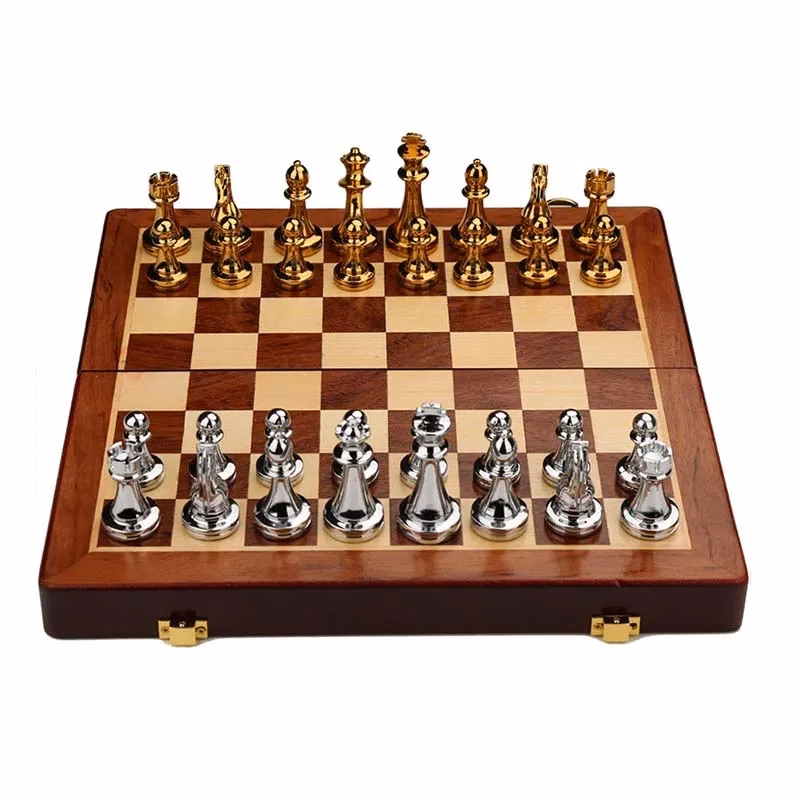 Folding retro metal chess set