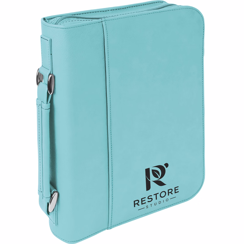 7" x 10" Teal Leatherette Book/Bible Cover with Handle & Zipper