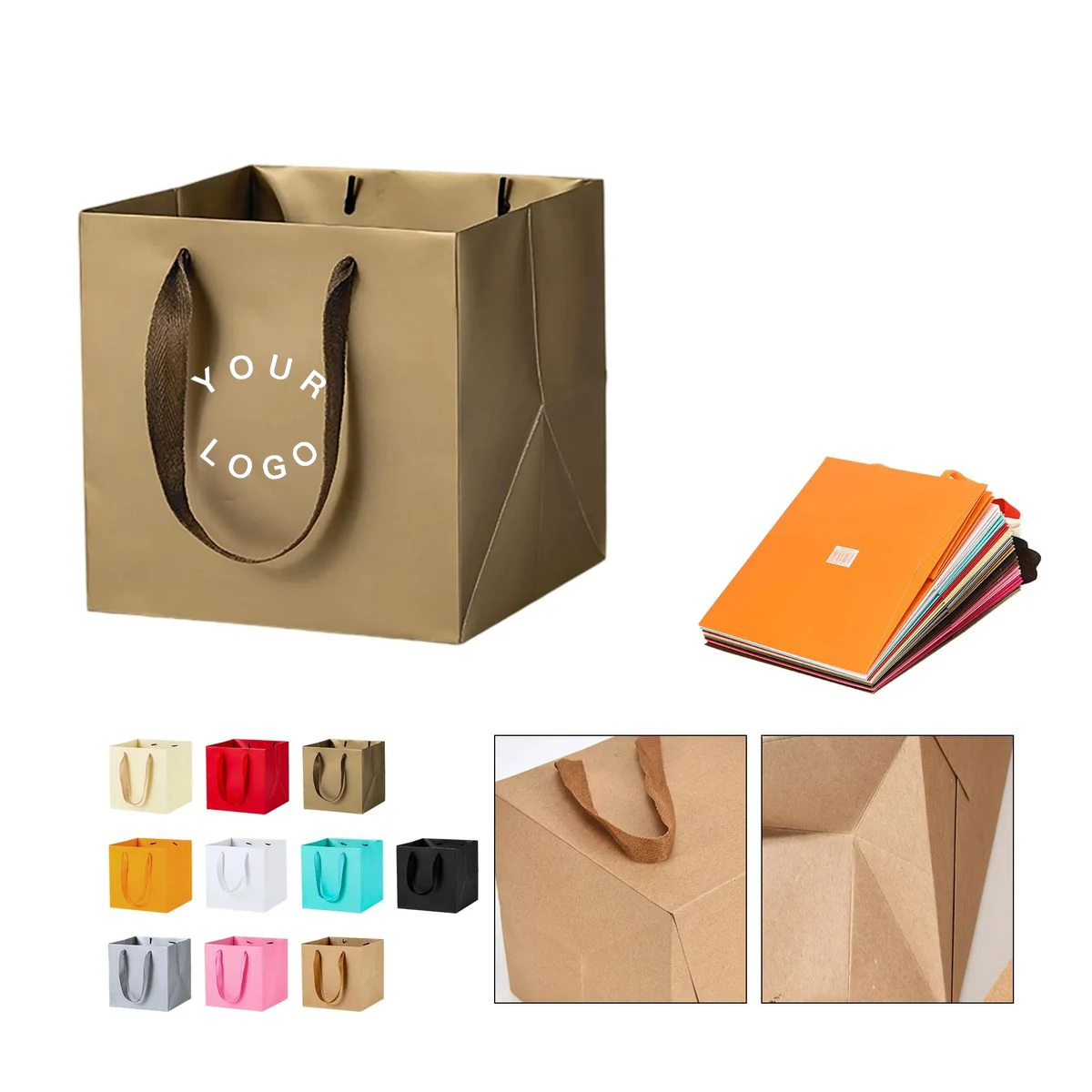 Square Kraft Paper Tote Bag with Cotton Blend Handles 1