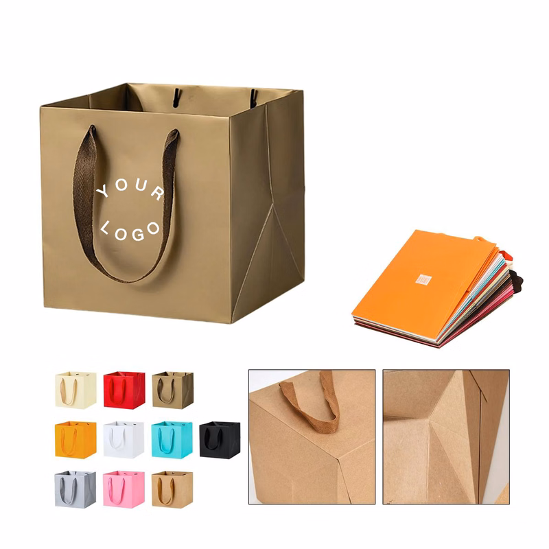 Square Kraft Paper Tote Bag with Cotton Blend Handles