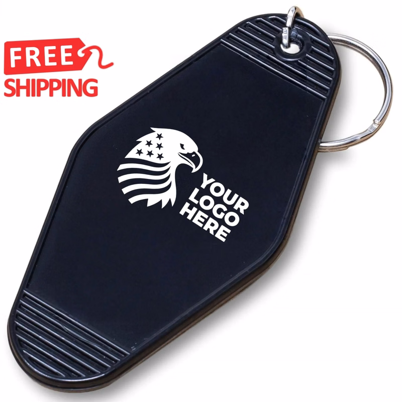 Retro Plastic Hotel Motel Keychain Gold Lettering