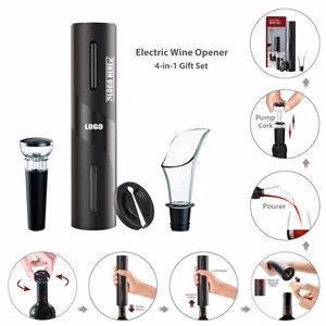 Black Plastic 4 In 1 Automatic Electric Wine Opener With Foil Cutter