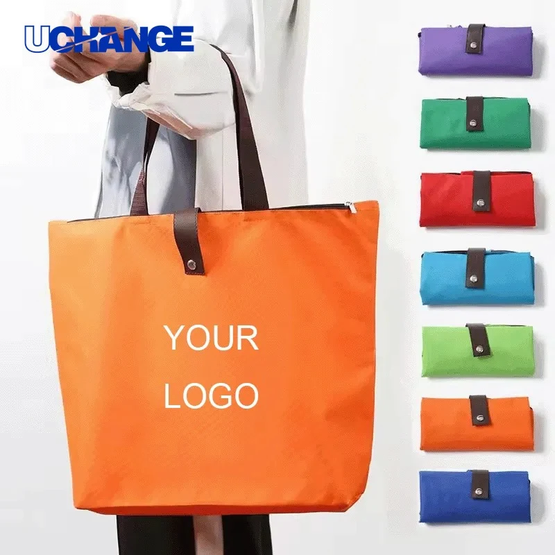 Foldable Zipper Closure Large Tote Bag for Shopping, custom tote bag with logo imprint 1
