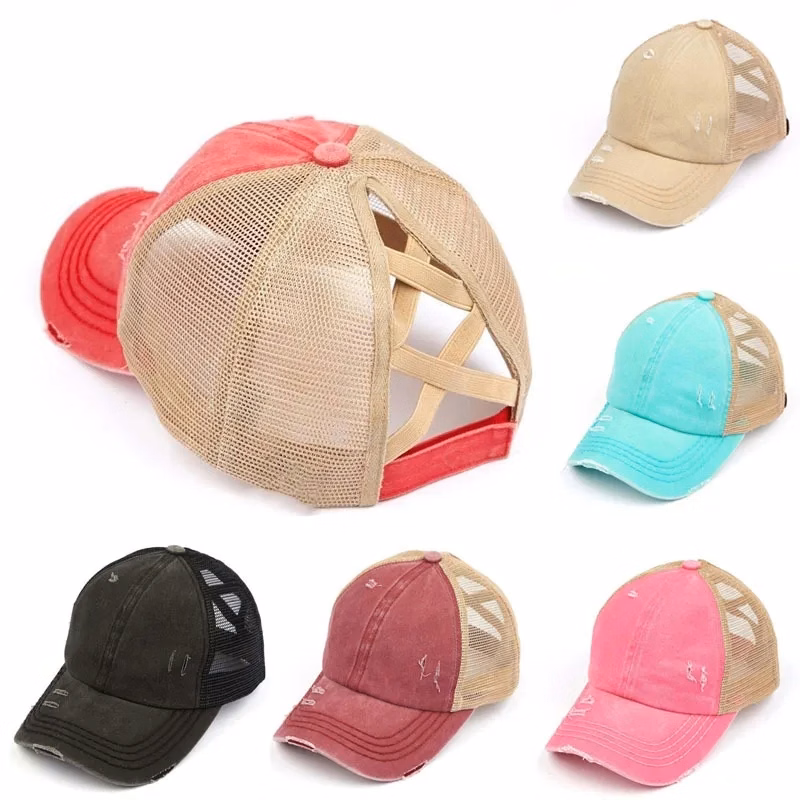 Adjustable Ponytail Baseball Cap Trucker Mesh Hat