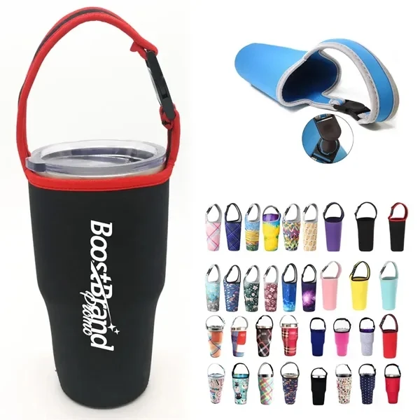 Custom Neoprene Insulated Tumbler Sleeve with Handle — Travel Beverage Carrier Promo 1