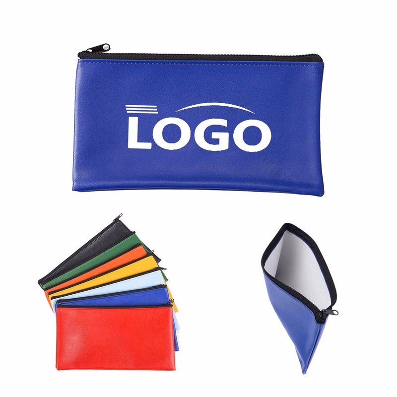 PU Leather Zipper Bank Bags Money Deposit Pouch