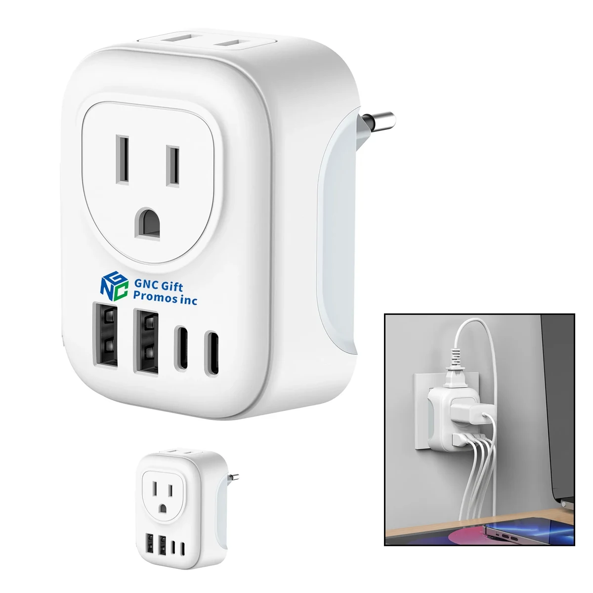 Travel Plug Adapter Usb C 2.9"x2.7"x2" 1