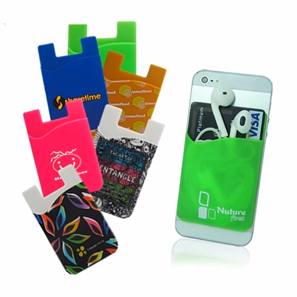 Custom Full-Color Silicone Phone Wallet with Card Slots — Stick-On Smartphone Pouch