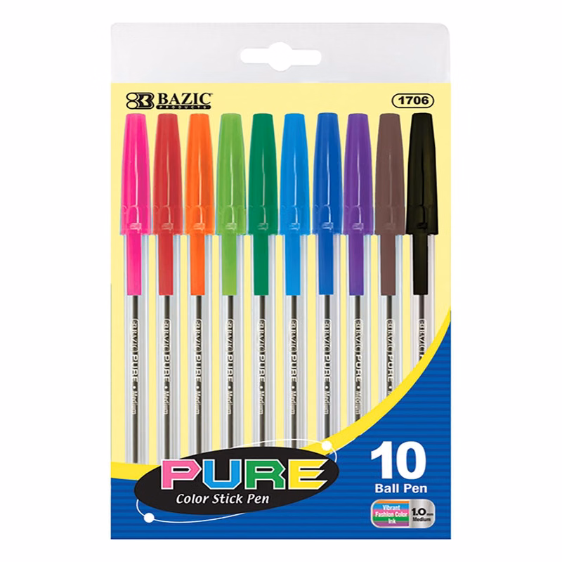 Ballpoint Pens - 10 Count Assorted Colors