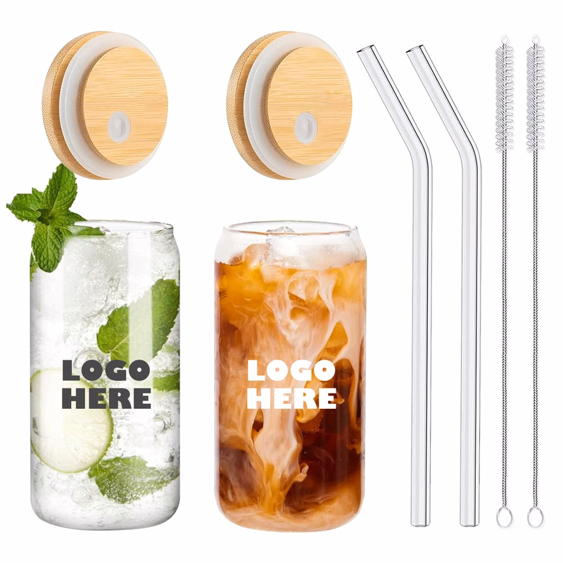 MOQ20 16 Oz Glass Cup With Straw And Straw Brush