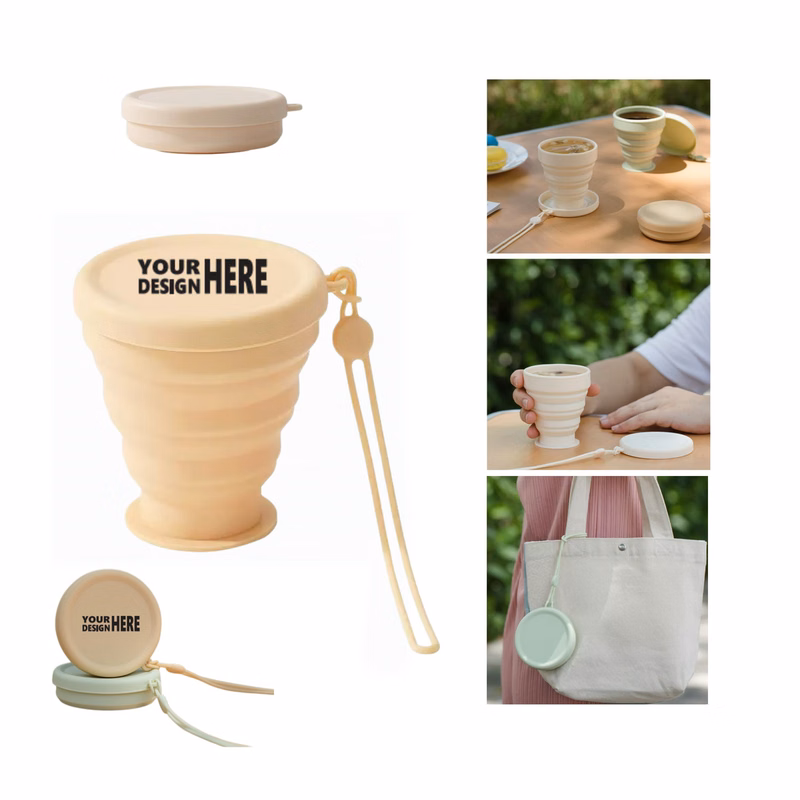 200ml Foldable Silicone Water Cup with Lanyard