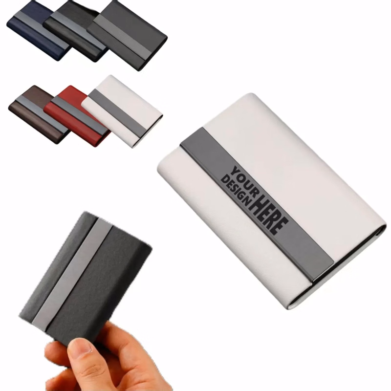 Men's Faux Leather Business Card Holder, Metal Card Case