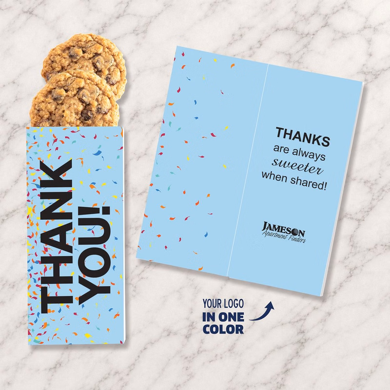 One Color Foil-Stamped Stock Gratitude Sweeter Cards with Oatmeal Raisin Cookies