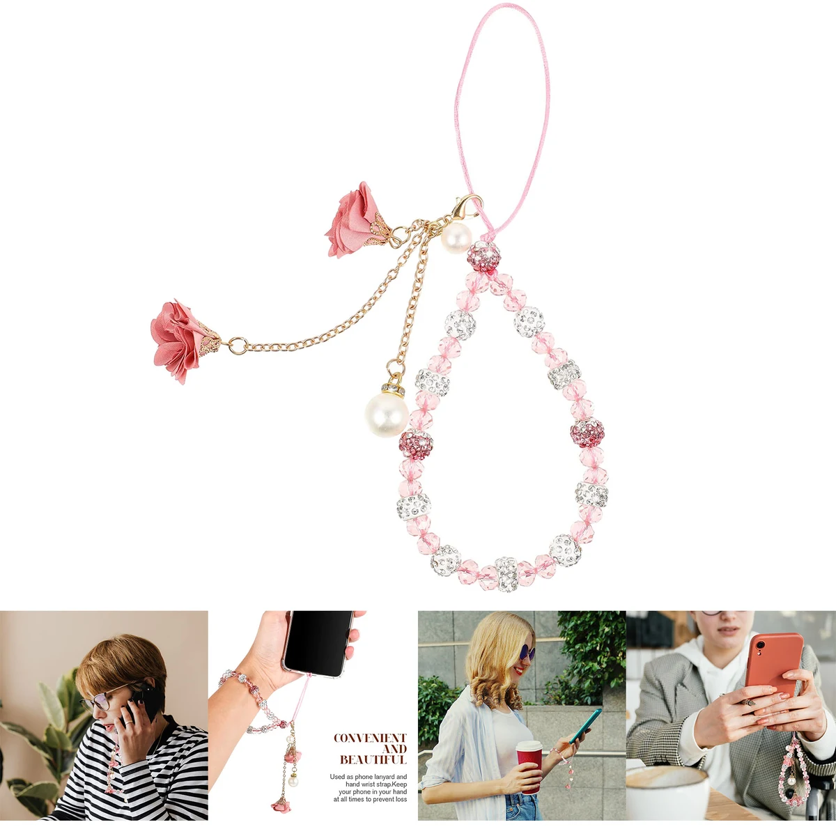 Creative Crystal Flower Pendant Charm Non- slip Phone Lanyard 1