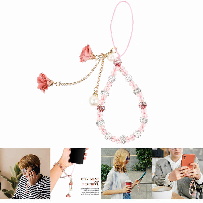 Creative Crystal Flower Pendant Charm Non- slip Phone Lanyard