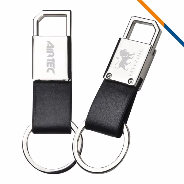Custom Metal Clip-On Key Tag with Black Leatherette Strap — Professional Gifting