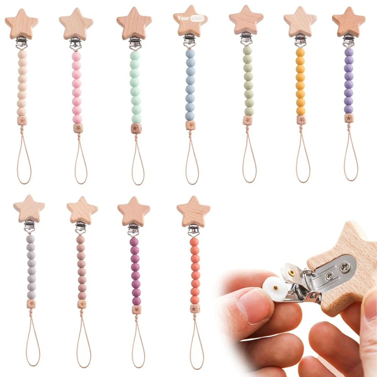 Pentagram Beech Pacifier Clip 1