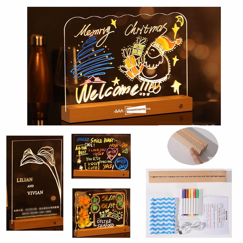 Led Board Erasable Acrylic Light With Wooden Holder