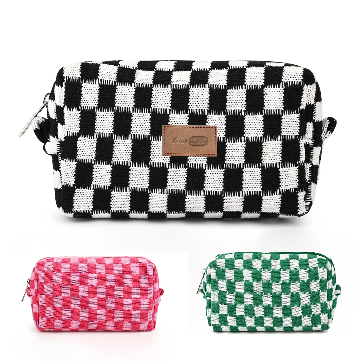 Wool Large Checkered Cosmetic Capacity Storage Bag 1