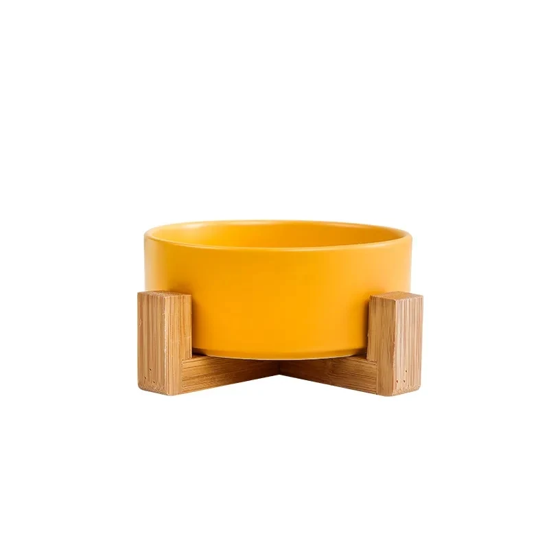 Ceramic Cat Dog Bowl Dish with Wood Stand 1