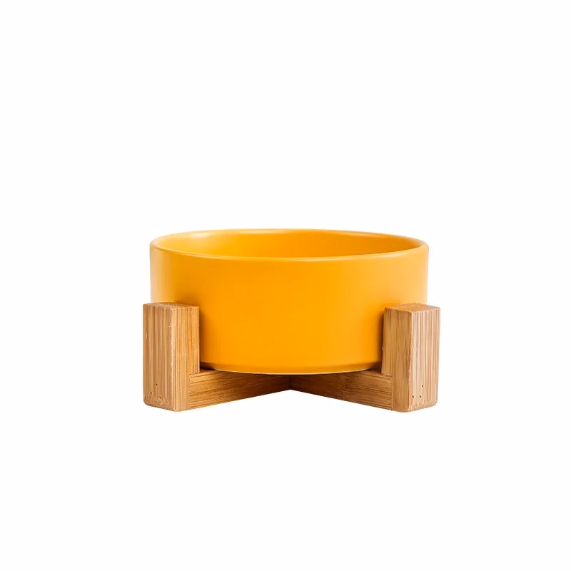Ceramic Cat Dog Bowl Dish with Wood Stand