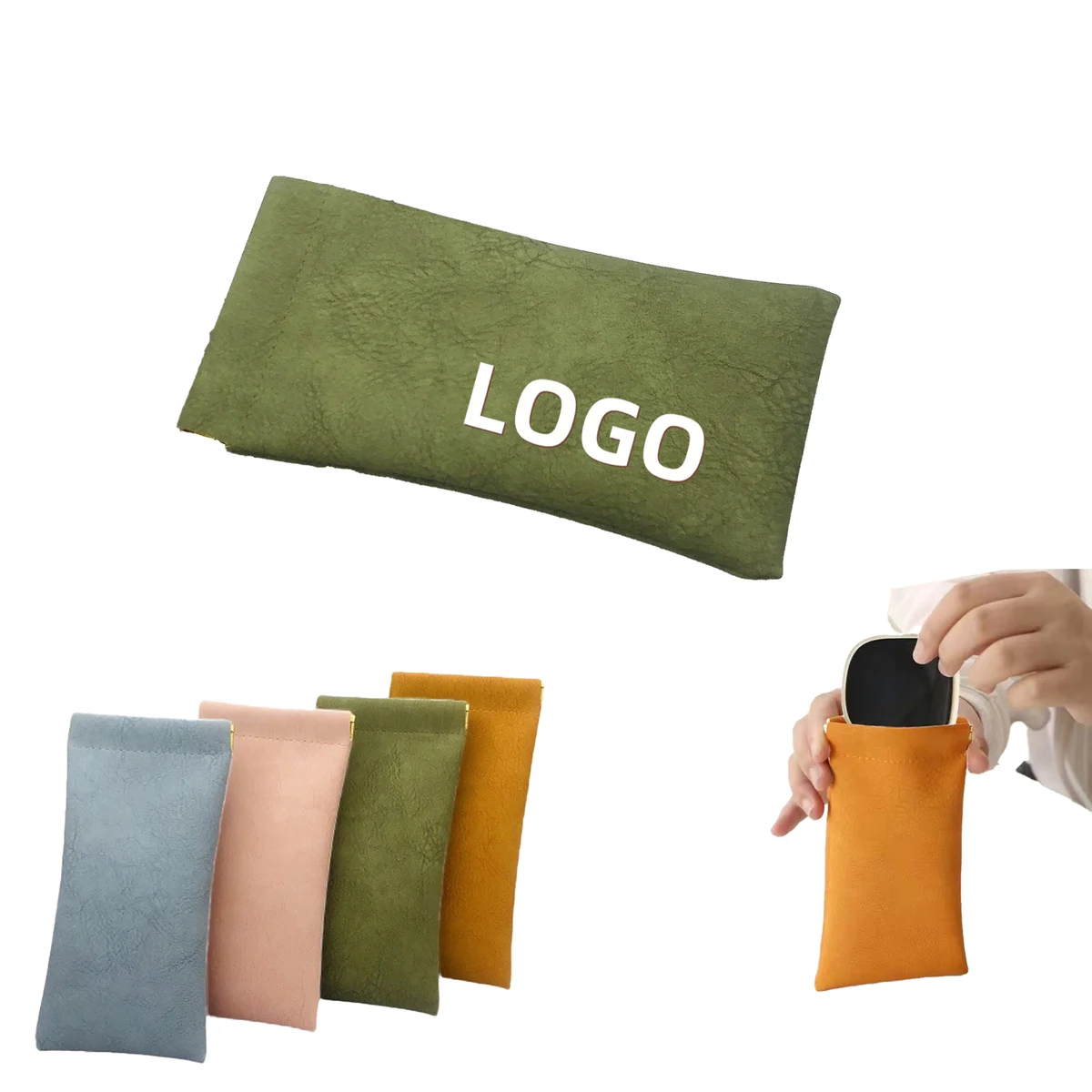 Portable Leather Squeeze Top Glasses Pouch 1
