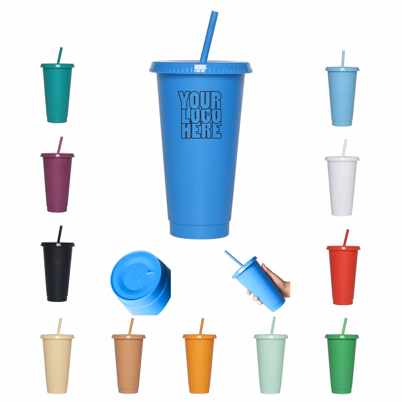 24 Oz Plastic Drinking Cup With Lid And Straw Reusable