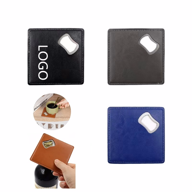 Stainless Steel Leathers Coaster With Bottle Opener