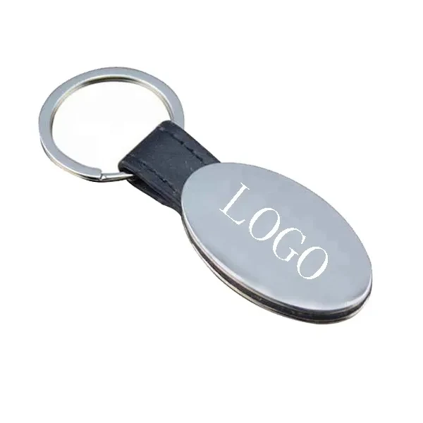 Custom Oval Leather & Metal Keychains 1