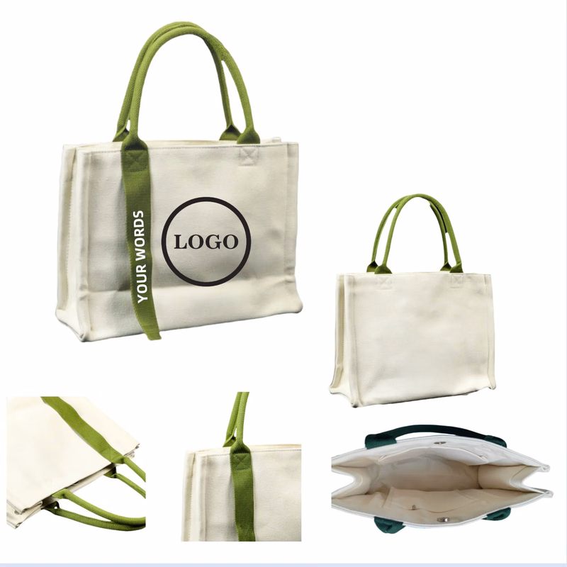 Three-Layer Canvas Tote Bag With Ribbon