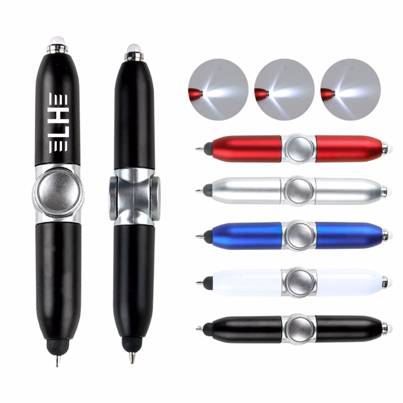 Rotating Pressure Reducing Ballpoint Pen with LED Light