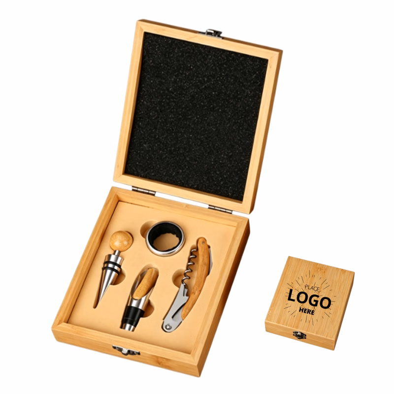 4-Piece Bamboo Wine Tool Set