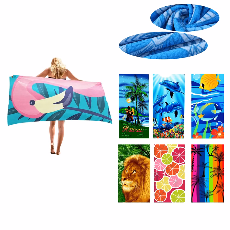 MOQ60Pcs Full Color 55.1"x27.5"Micro Fiber Beach Blanket/Tow