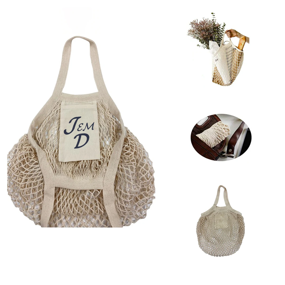 Organic Cotton Mesh Shopping Tote Bag w/ Zippered Pocket, custom tote bag with logo imprint 1