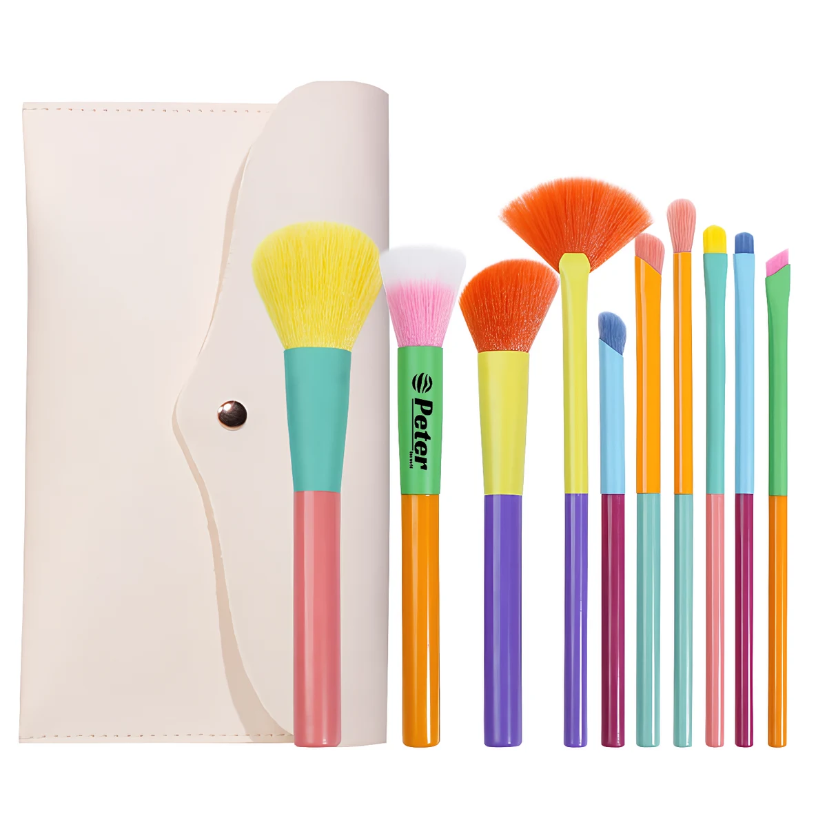 10 Macaron Color Make Up Brushes Set W/ PU Pouch 1