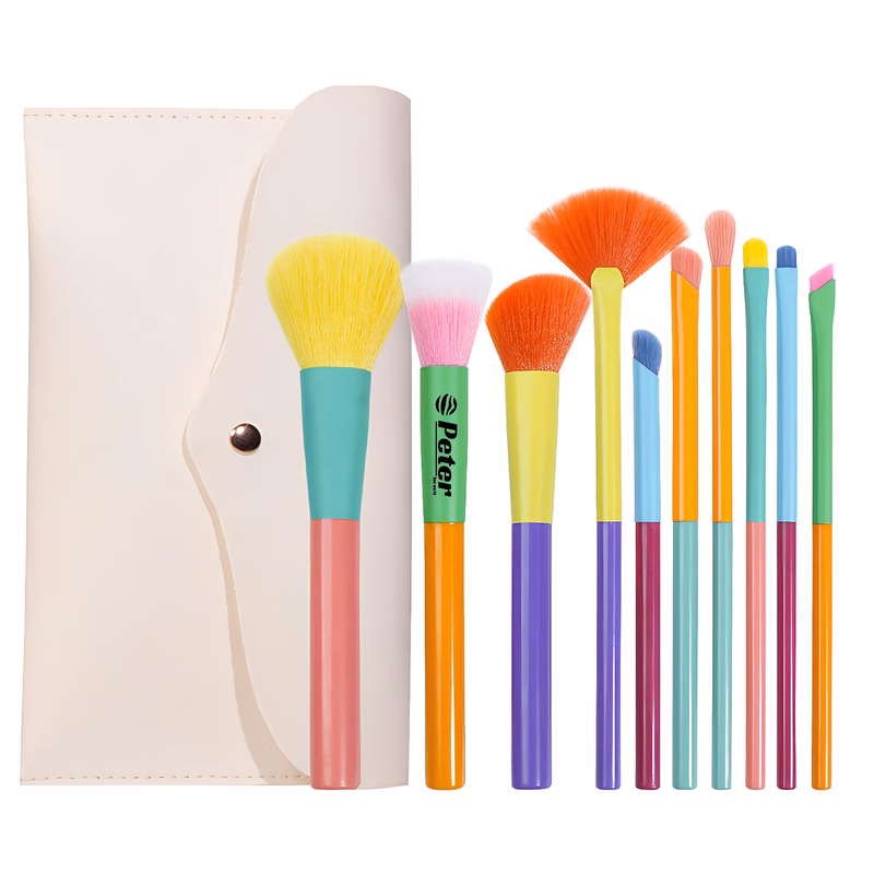 10 Macaron Color Make Up Brushes Set W/ PU Pouch