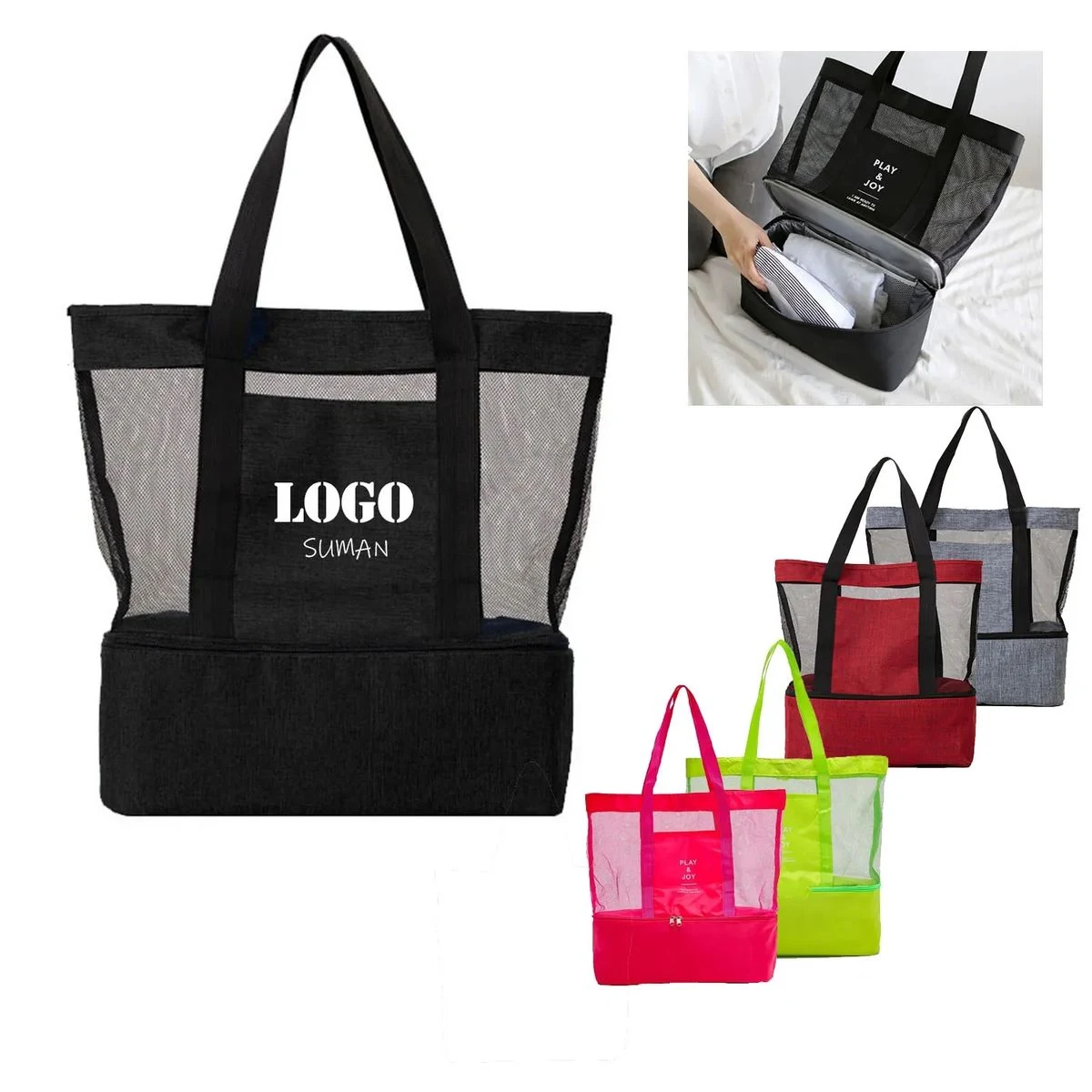 Mesh Beach Tote Bag With Cooler 1