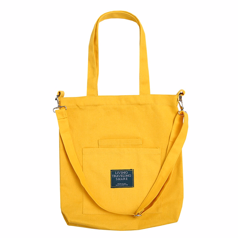 Bright Yellow Color Canvas Tote Handbag