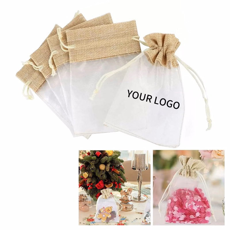 Linen Organza Gift Bag with Drawstring Closure