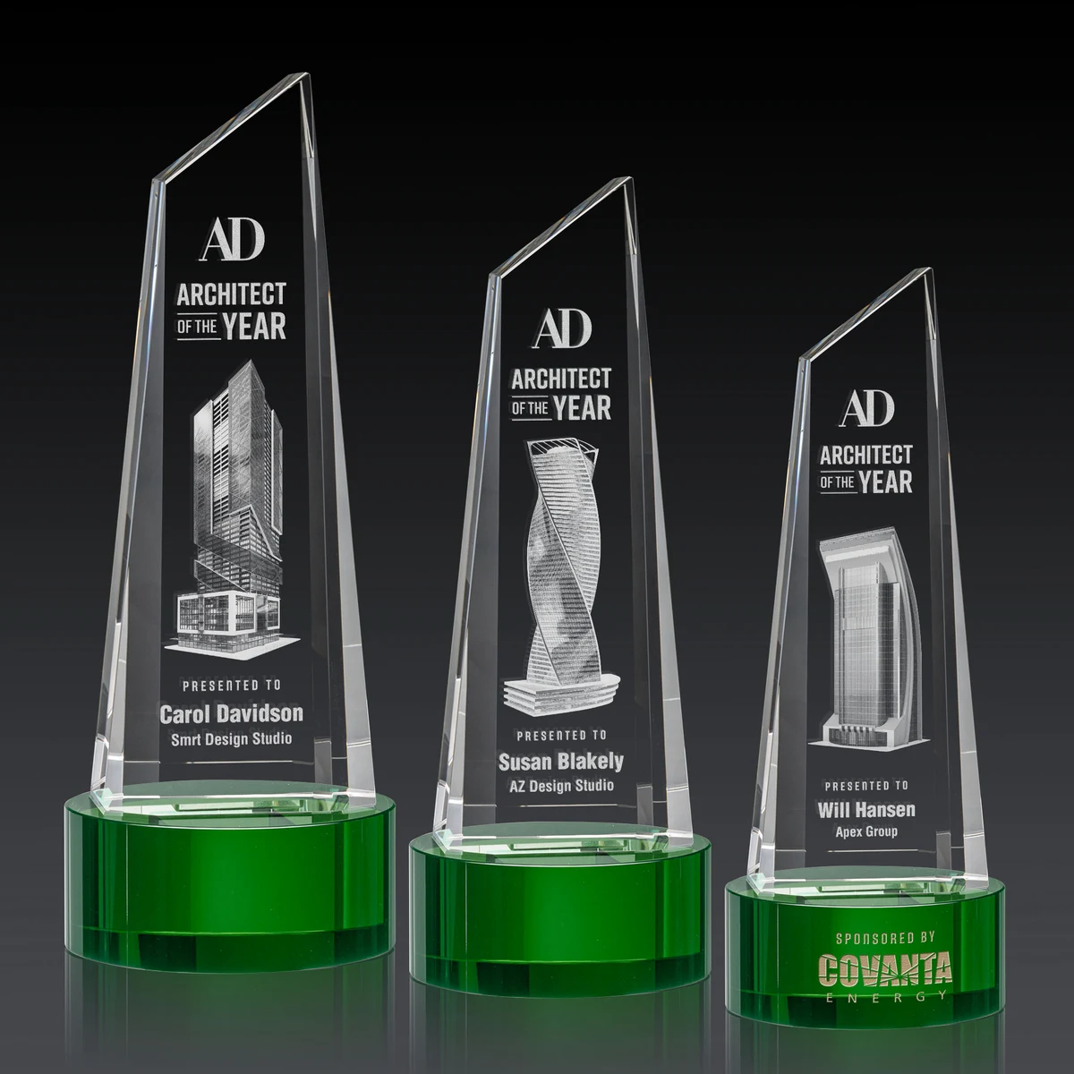 Akron Tower 3D Award on Base - Green 1