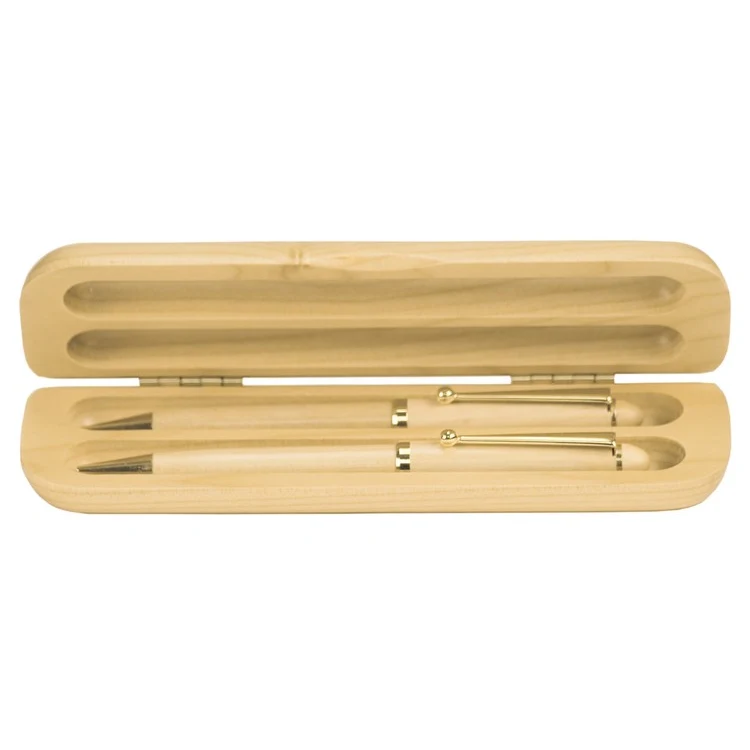 Laser Engraved Maple 2-Pen and Case Set 1