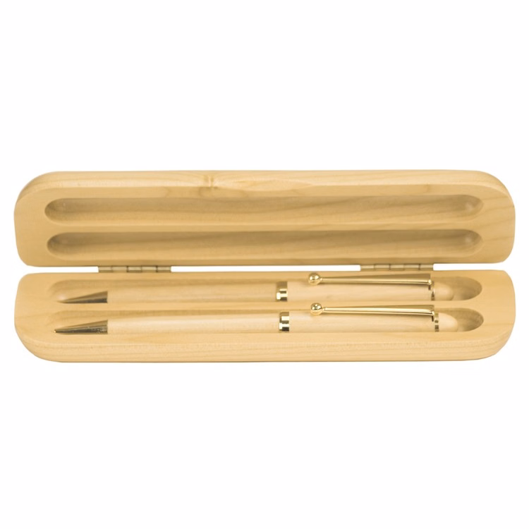 Laser Engraved Maple 2-Pen and Case Set