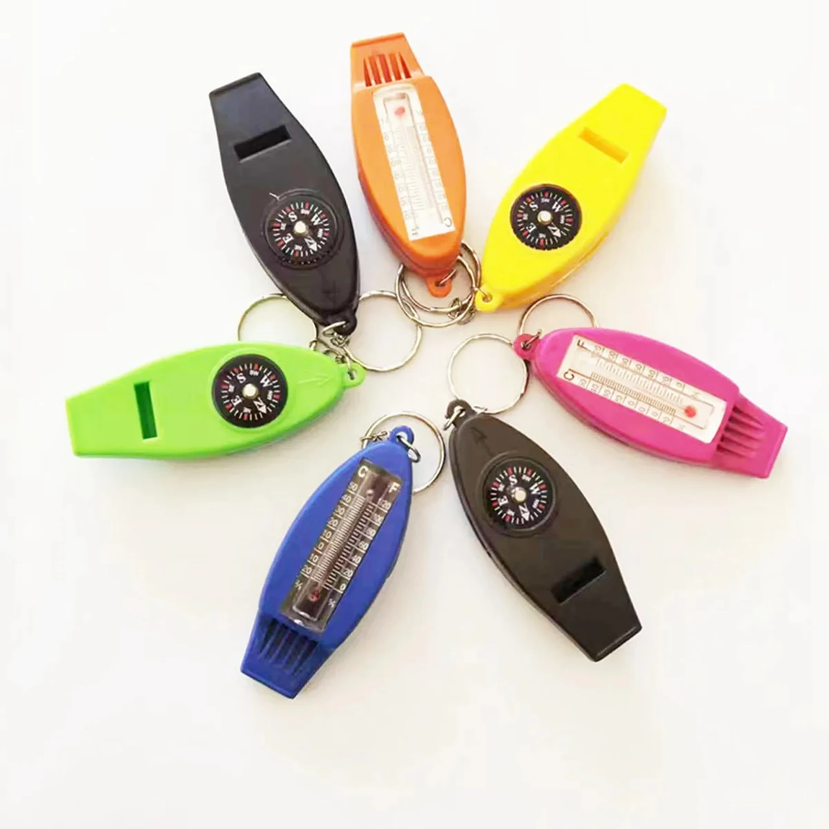 4 in 1 Compass Thermometer Whistle Magnifier with Keychain 1