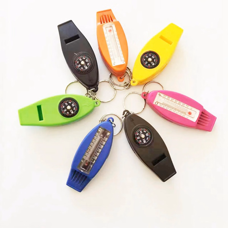 4 in 1 Compass Thermometer Whistle Magnifier with Keychain