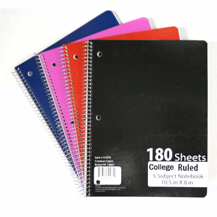 5-Subject College Ruled Notebooks - 4 Colors