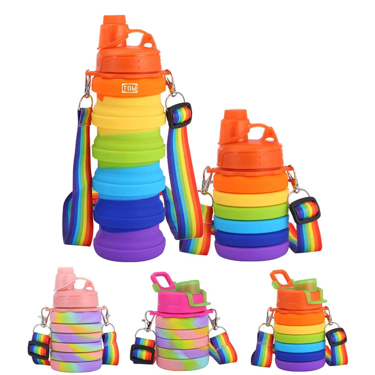Children Crossbody Silicone Collapsible Sports Water Bottles 1