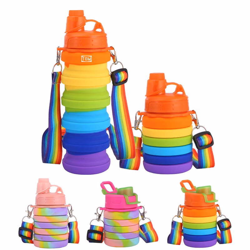 Children Crossbody Silicone Collapsible Sports Water Bottles