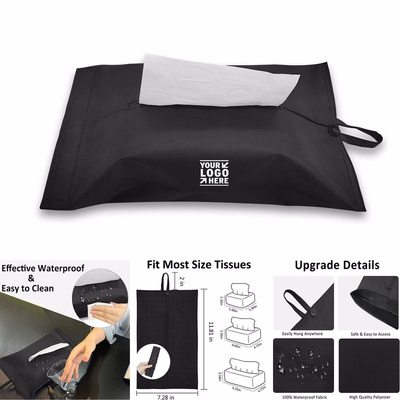 Reusable Black Toilet Paper Holder Travel Napkin Holder Cloth Tissue Box And Cover